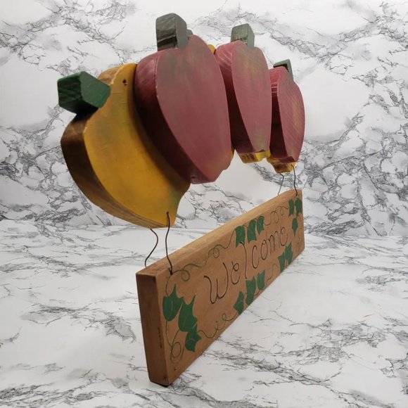 Handmade Solid Wood Apples Welcome Sign Vintage - Picture 4 of 5